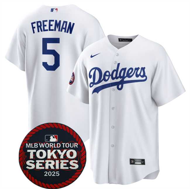 Mens Los Angeles Dodgers #5 Freddie Freeman White 2025 World Tour Tokyo Series Home Stitched Jersey Dzhi